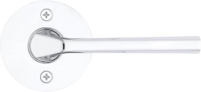 Kwikset Lisbon Dummy Door Handle, RoundSingle Sided Lever for Closets, French Double Doors, and Pantry, Polished Chrome Non-Turning Reversible Interior Push/Pull Lever