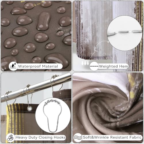 XLHOMO Bathroom Accessories Set - 25PC Bathroom Set with Shower Curtain and Rugs, Brown Bathroom Set, Bathroom Accessory Set with Press-on Lid Trash Can, Soap Dispenser and Qtip Holders
