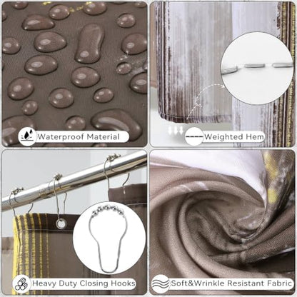 XLHOMO Bathroom Accessories Set - 25PC Bathroom Set with Shower Curtain and Rugs, Brown Bathroom Set, Bathroom Accessory Set with Press-on Lid Trash Can, Soap Dispenser and Qtip Holders