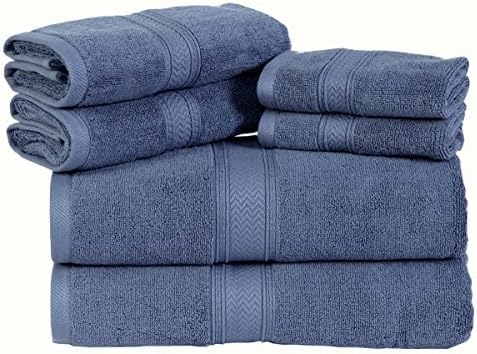 HILLFAIR Premium 600 GSM - 100% Cotton - 6 Piece Bath Towel Set - Blue