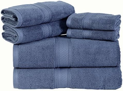 HILLFAIR Premium 600 GSM - 100% Cotton - 6 Piece Bath Towel Set - Blue