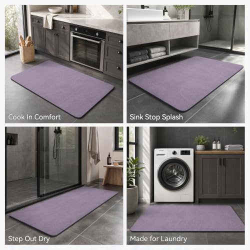 MontVoo -Bath Mat Rug-Rubber Backing Non Slip Quick Dry Absorbent Thin Bathroom Rugs Fit Under Door-Faux Suede Surface Bathroom Floor Mats-Shower Rug for in Front of Bathtub Shower Lavender 16"x24"