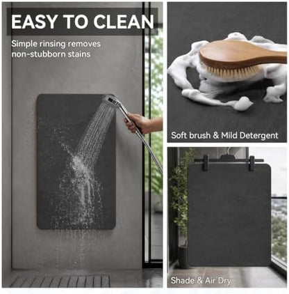 MontVoo -Bath Mat-Rubber Backing Non Slip Quick Dry Absorbent Thin Bathroom Rugs Fit Under Door-Faux Suede Surface Bathroom Floor Mats-Shower Rug for in Front of Bathtub Shower Dark Grey Rug Set