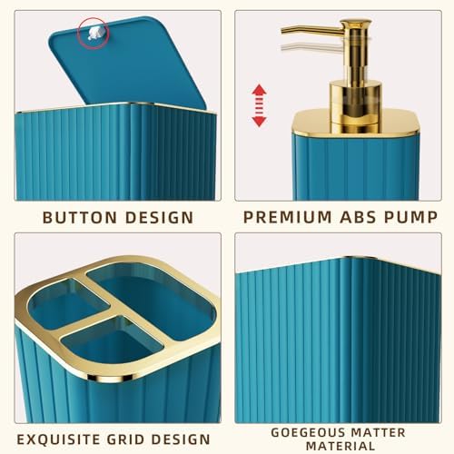 XLHOMO Bathroom Accessory Set - 26PC Bathroom Shower Curtain and Rug Set, Bathroom Accessories Set, Teal Bathroom Set with Trash Can, Toilet Brush, Qtip Holder & Soap Dispenser
