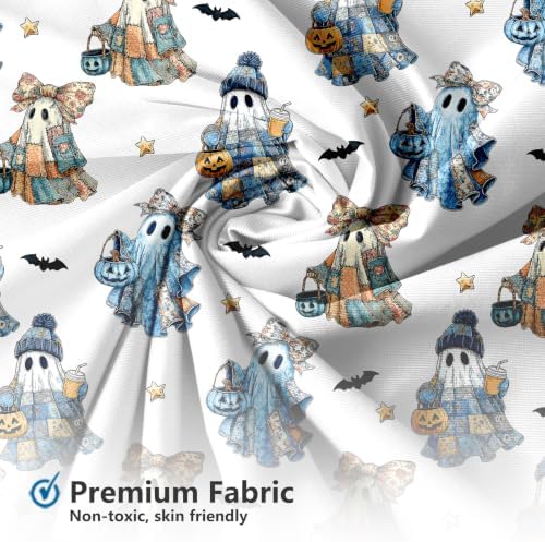 MEHOFOND Halloween Blue White Patchwork Ghost Shower Curtain Bath Curtain