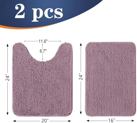 OLANLY Chenille Bathroom Rugs Mats Sets 2 Piece, 24"x16"+24"x20", Deep Plum