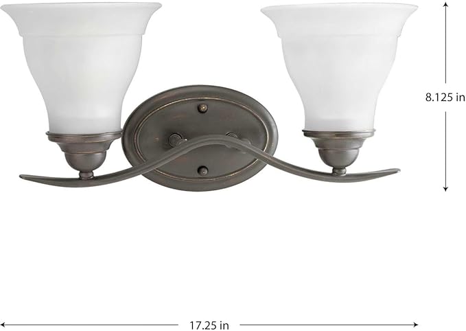 Progress Lighting Trinity Collection 2-Light Etched Glass Traditional Bath Vanity Light Antique Bronze