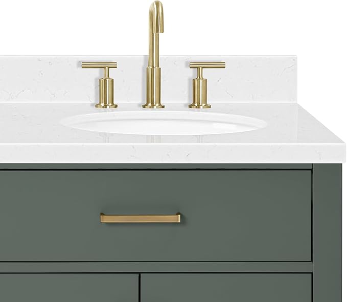 ARIEL Hepburn 72-inch Bathroom Vanity with Sink,Solid Wood, 1.5-inch Carrara White Quartz Countertop, Double Oval Porcelain Sink, 4 Soft Closing Doors, 6 Dovetail Drawers, Vintage Green