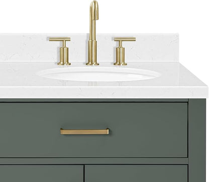 ARIEL Hepburn 72-inch Bathroom Vanity with Sink,Solid Wood, 1.5-inch Carrara White Quartz Countertop, Double Oval Porcelain Sink, 4 Soft Closing Doors, 6 Dovetail Drawers, Vintage Green