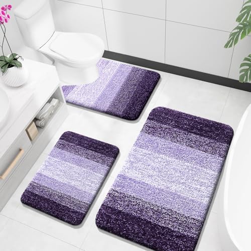 OLANLY Microfiber Bathroom Rugs Sets 3 Piece, 36"x24"+24"x16"+24"x20"