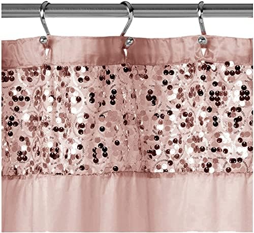 Zahari Home Sinatra Bathroom Shower Curtain Glamorous Bling Fabric Shower Curtain, 72"x70", Blush