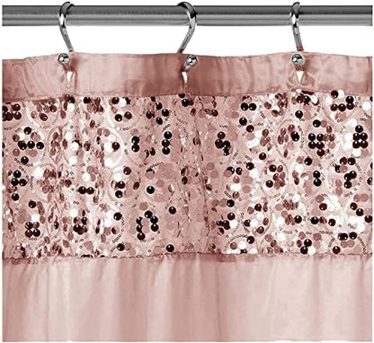 Zahari Home Sinatra Bathroom Shower Curtain Glamorous Bling Fabric Shower Curtain, 72"x70", Blush