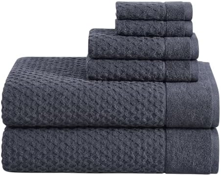 Great Bay Home Bath Towels - 100% Cotton 6 Piece Bath Sheet Set - Diamond Waffle Weave - Absorbent, Durable, Quick-Dry Towels for Bathroom (Stone Blue)
