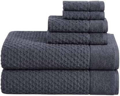 Great Bay Home Bath Towels - 100% Cotton 6 Piece Bath Sheet Set - Diamond Waffle Weave - Absorbent, Durable, Quick-Dry Towels for Bathroom (Stone Blue)