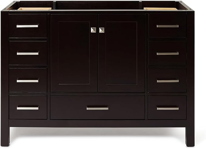 ARIEL Cambridge 48-inch Bathroom Vanity Base Cabinet,Solid Wood, 2 Soft Closing Doors, 9 Dovetail Drawers, Espresso