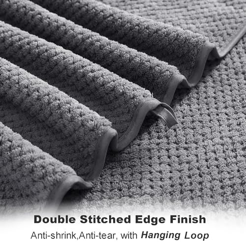 8-Piece Gray Bath Towel Set, 2 Extra Large Bath Towel Sheets, 2 Hand Towels and 4 Washcloths - Highly Absorbent Quick Dry Microfiber,Ultra Soft Towel Set for Bathroom, Waffle Weave Design, Pack of 8