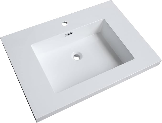 Dowell 31" Bathroom Sink,Single Bowl Vanity Basin,Rectangular Drop-In Bathroom Sink with Overflow,White-000 3122BP