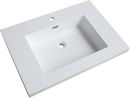 Dowell 31" Bathroom Sink,Single Bowl Vanity Basin,Rectangular Drop-In Bathroom Sink with Overflow,White-000 3122BP