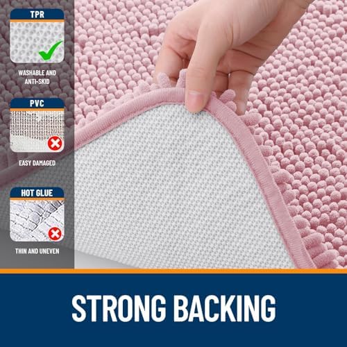 OLANLY Chenille Bathroom Rugs Mats Set 2 Piece, 36"x24"+24"x20", Dusty Rose