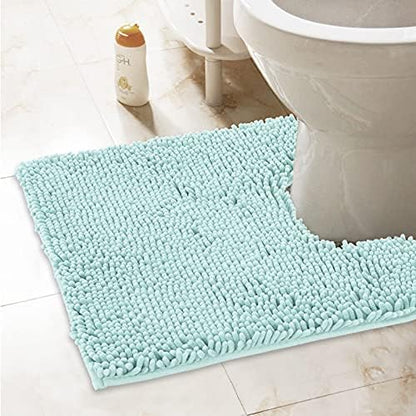 ITSOFT Standard 24"x21" U-Shaped Non-Slip Shaggy Chenille Toilet Contour Bathroom Rug with Water Absorbent, Spa Blue