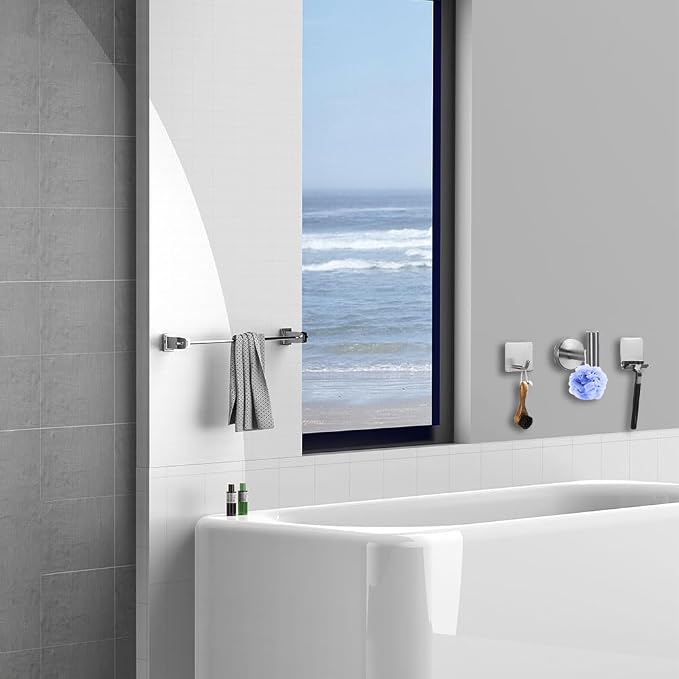 7-Piece Bathroom Accessory Set self-Adhesive Brushed Black Bathroom Hardware, Bath Towel Bar Set, Towel Racks for Bathroom, Wall Mounted Silver