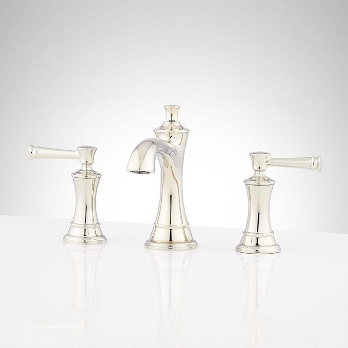 Signature Hardware 447873 Beasley 1.2 GPM Widespread Bathroom Faucet with Pop-Up Drain Assembly | Includes - Pop-Up Drain Assembly - Polished Nickel