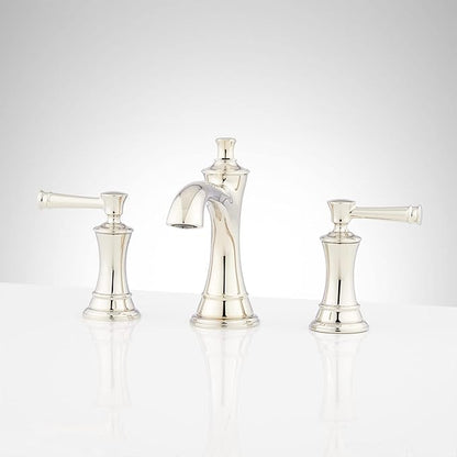 Signature Hardware 447873 Beasley 1.2 GPM Widespread Bathroom Faucet with Pop-Up Drain Assembly | Includes - Pop-Up Drain Assembly - Polished Nickel