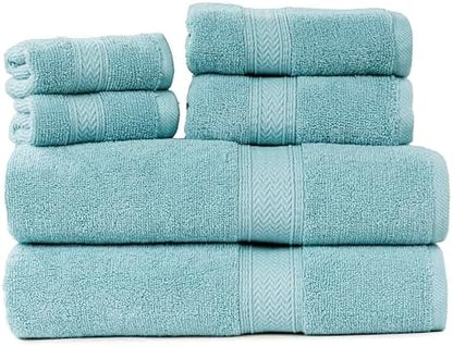 HILLFAIR Premium 600 GSM - 100% Cotton - 6 Piece Bath Towel Set - Ocean Blue