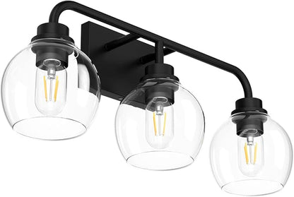 Tipace Black Industrial Bathroom Vanity Light Fixtures Over Mirror Glass Globe 3 Lights Vintage Vanity Lights Farmhouse Bath Lighting(Exclude Bulb)