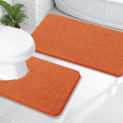 OLANLY Chenille Bathroom Rugs Mats Sets 2 Piece, 47"x20"+24"x20", Clay