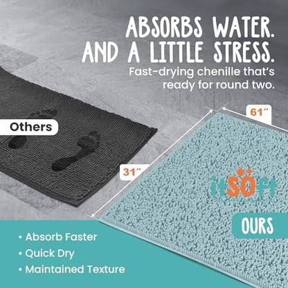 Chenille Bath Mats 61"x31", Plush Absorbent Bath Mats Quick Dry, Soft & Machine Washable, Non Slip Carpet for Bathroom, Thick Bathroom Rugs, Shower Restroom Rug Mat, Alfombras De Baño, Bathrugs Matts