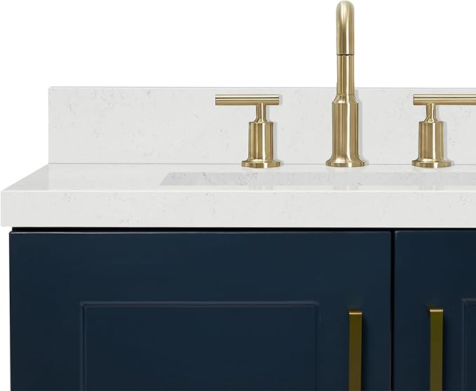 ARIEL Taylor 72-inch Bathroom Vanity with Sink,Solid Wood, 1.5-inch Carrara White Quartz Countertop, Double Rectangular Porcelain Sink, 4 Soft Closing Doors, 6 Dovetail Drawers, Midnight Blue