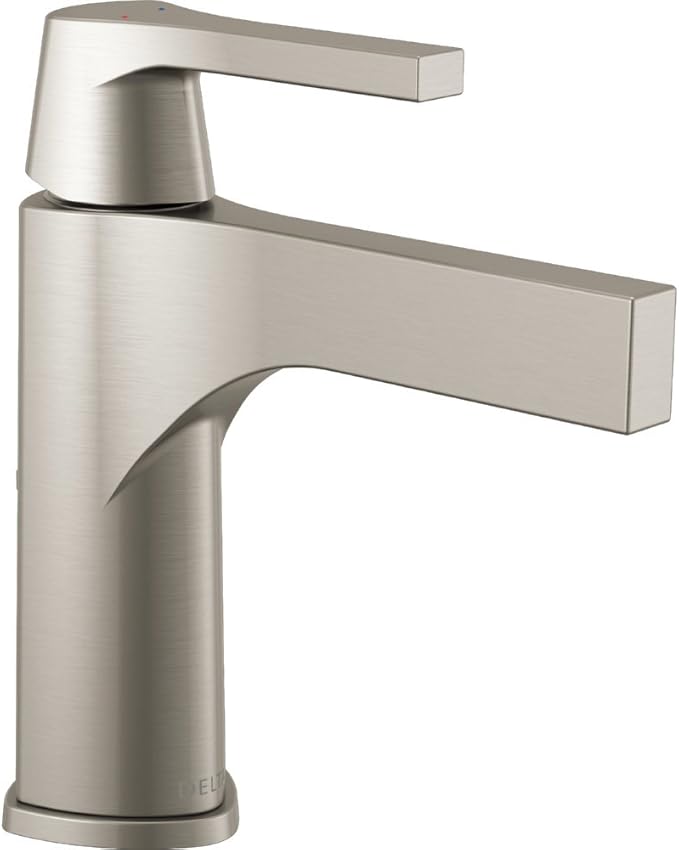 Delta Faucet Zura Single Hole Bathroom Faucet Brushed Nickel, Single Handle Bathroom Faucet, Diamond Seal Technology, Metal Drain Assembly, Stainless 574-SSMPU-DST