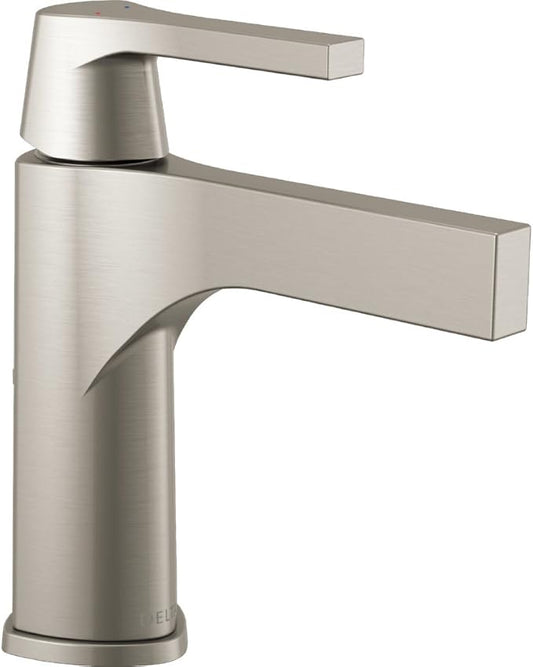 Delta Faucet Zura Single Hole Bathroom Faucet Brushed Nickel, Single Handle Bathroom Faucet, Diamond Seal Technology, Metal Drain Assembly, Stainless 574-SSMPU-DST
