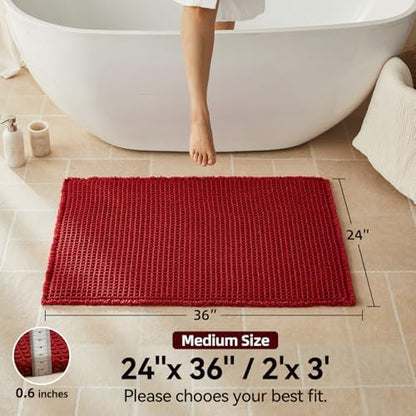 Triohero Waffle Bath Mat, Boho Bathroom Rugs Non Slip, 24x36 Burgundy