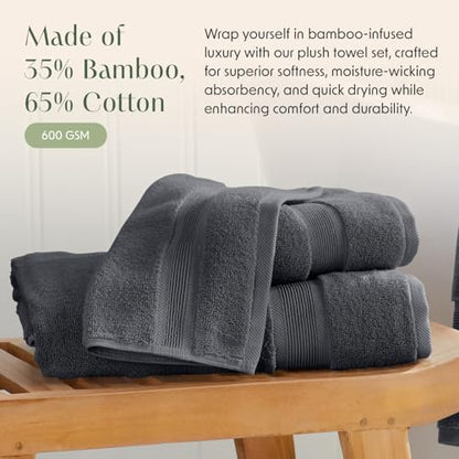 Luxury Bamboo Rayon Oversized Bath Towel Set | 2-Pack | Ultra Soft | Grey