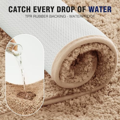 TECHMILLY Super Soft Shaggy Bathroom Rugs, Absorbent Thick Non Slip Microfiber Bath Rugs, Quick Dry Machine Washable Bath Mat for Bathroom Floor, Bathtub and Shower 17"x24"