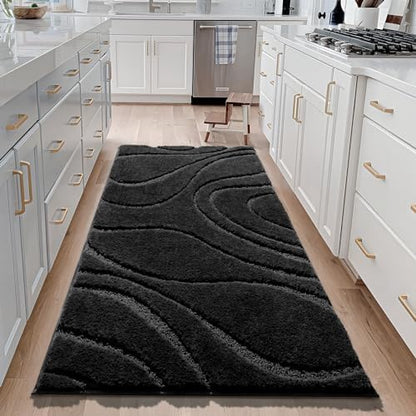 DEXDE Bathroom Rug 24x47 Non-Slip Plush Shaggy Bath Mat for Bathroom Black