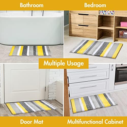 MIULEE Yellow Grey Bathroom Rug 20x30 Inch, Soft Thick Microfiber Striped Bath Mat, Non Slip Fluffy Plush Machine Washable Quick Dry for Bathroom Decor, Floor Tub and Shower