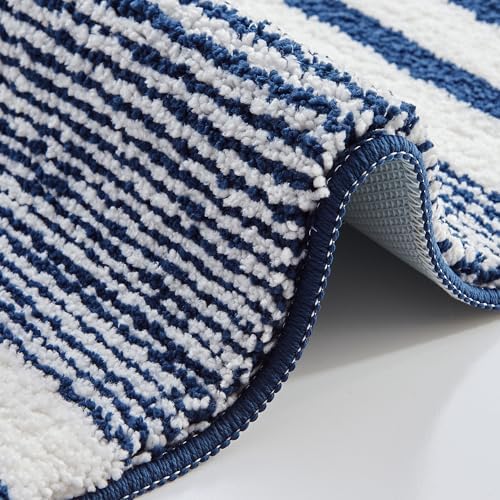 CozeCube Navy Blue Striped 32"x20" Non Slip Washable Bath Mat