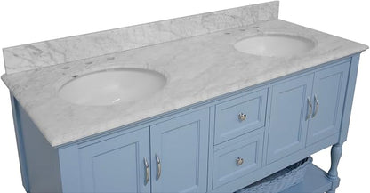 Beverly 60-inch Double Bathroom Vanity (Carrara/Powder Blue): Includes Powder Blue Cabinet with Authentic Italian Carrara Marble Countertop and White Ceramic Sinks