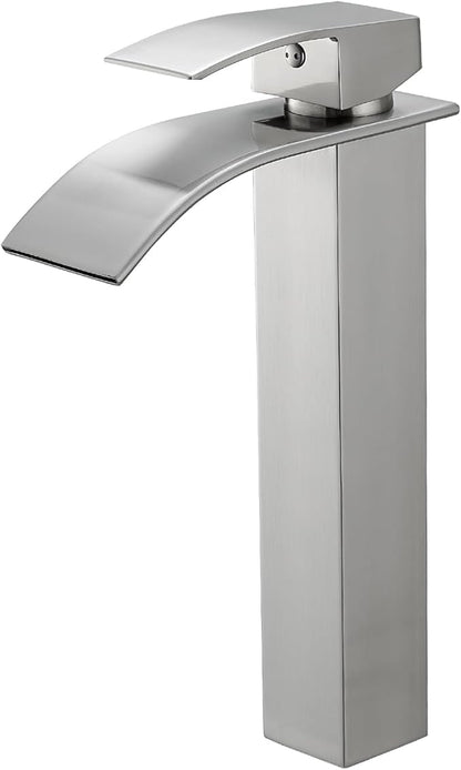 Tall Bathroom Faucets Vessel Sink Faucet Brushed Nickel Waterfall Bathroom Bowl Sink Faucet Rv Lavatory Faucet with Supply Hose