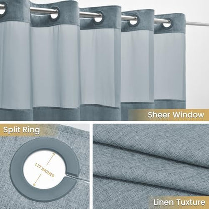 WONICY No Hook Shower Curtain with Liner, Gray Blue, 54 x 80 Inch