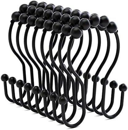 Bathway Shower Curtain Hooks Shower Curtain Rings Black Shower Curtain Hooks RustProof Smooth Metal Double Shower Curtain Hook, Shower Hooks for Shower Curtain Liner Bathroom Shower Rod Hook