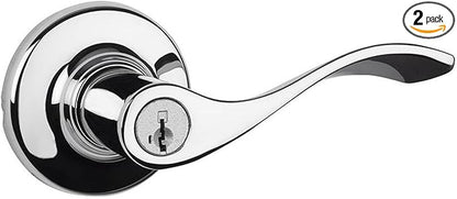 Kwikset Balboa Entry Door Handle with Lock and Key, Secure Keyed Reversible Lever Exterior, for Front Entrance and Bedrooms, Polished Chrome, Pick Resistant Smartkey Rekey Security