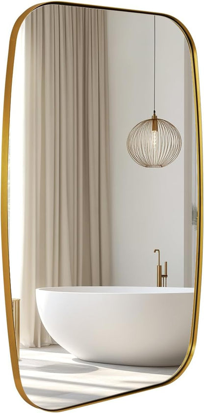 Gold Oblong Mirror, 36x48 Inch Gold Oval Mirror for Bathroom with Stainless Steel Metal Frame, Wall Mouned for Bathroom, Living Room, Entryway