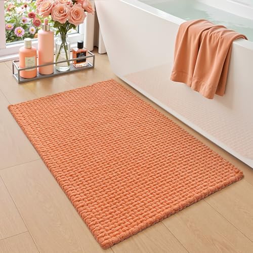 DEXI Chenille Bath Mat 24x16, Soft Absorbent Bathroom Rugs, Orange