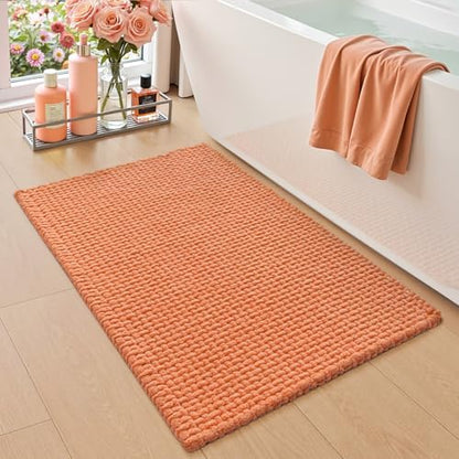 DEXI Chenille Bath Mat 24x16, Soft Absorbent Bathroom Rugs, Orange