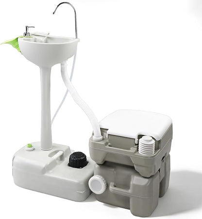 5 Gal Camping RV Potty, Portable Toilet and Sink Combo, White