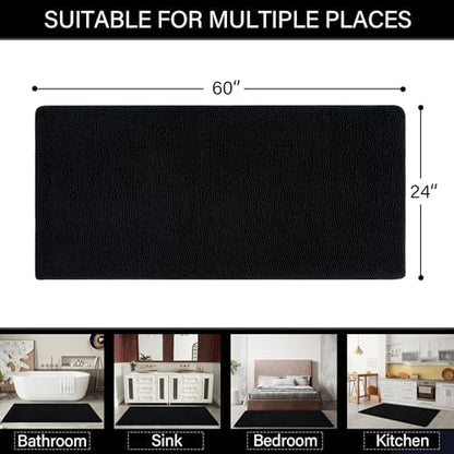LOCHAS Luxury Bathroom Rug Shaggy Bath Mat 24 x 60 Inch, Black